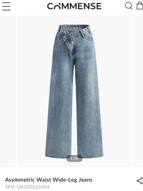 High-Waist Denim Asymmetric Curved-Leg Jeans Commense XL